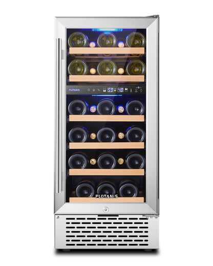 Plotanis 15 Inch Wine Cooler Refrigerator 28 Bottles Capacity Dual Zone Single Door