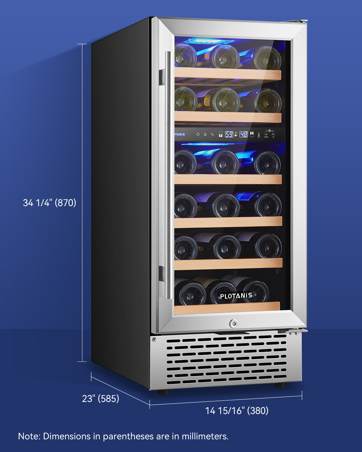 Plotanis 15 Inch Wine Cooler Refrigerator 28 Bottles Capacity Dual Zone Single Door