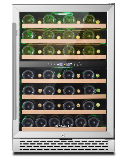 Plotanis 24 Inch Wine Cooler Refrigerator 54 Bottles Capacity Dual Zone Single Door