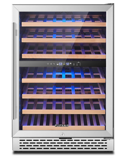 Plotanis 24 Inch Wine Cooler Refrigerator 54 Bottles Capacity Dual Zone Single Door