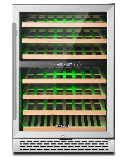 Plotanis 24 Inch Wine Cooler Refrigerator 54 Bottles Capacity Dual Zone Single Door