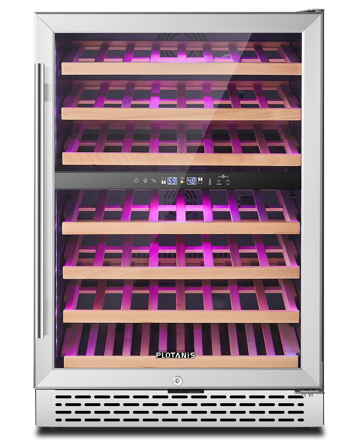 Plotanis 24 Inch Wine Cooler Refrigerator 54 Bottles Capacity Dual Zone Single Door