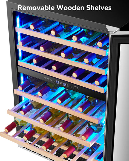 Plotanis 24 Inch Wine Cooler Refrigerator 54 Bottles Capacity Dual Zone Single Door