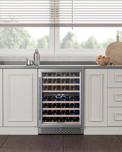 Plotanis 24 Inch Wine Cooler Refrigerator 54 Bottles Capacity Dual Zone Single Door