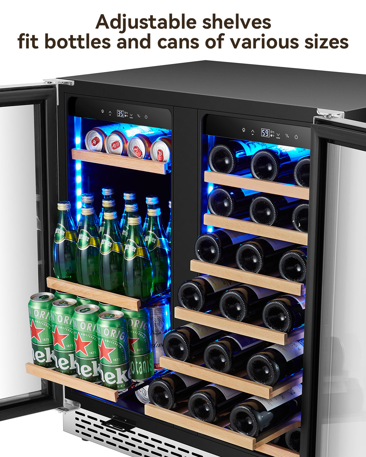 Plotanis 30 Inch Wine and Beverage Cooler Refrigerator 33 Bottles 80 Cans Capacity Dual Zone French Door