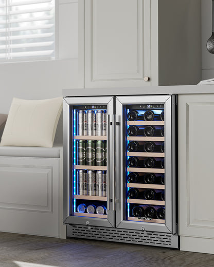 Plotanis 30 Inch Wine and Beverage Cooler Refrigerator 33 Bottles 80 Cans Capacity Dual Zone French Door