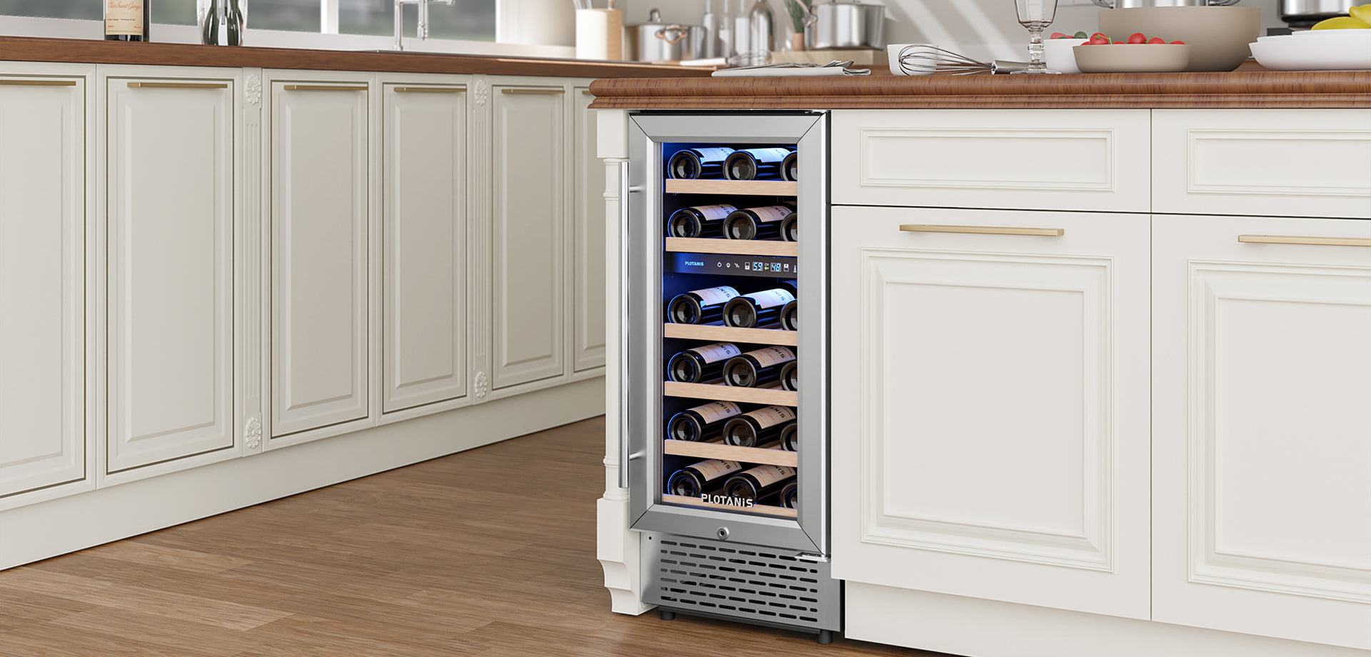 Plotanis-15-inch-dual-zone-wine-fridge-under-in-kitchen