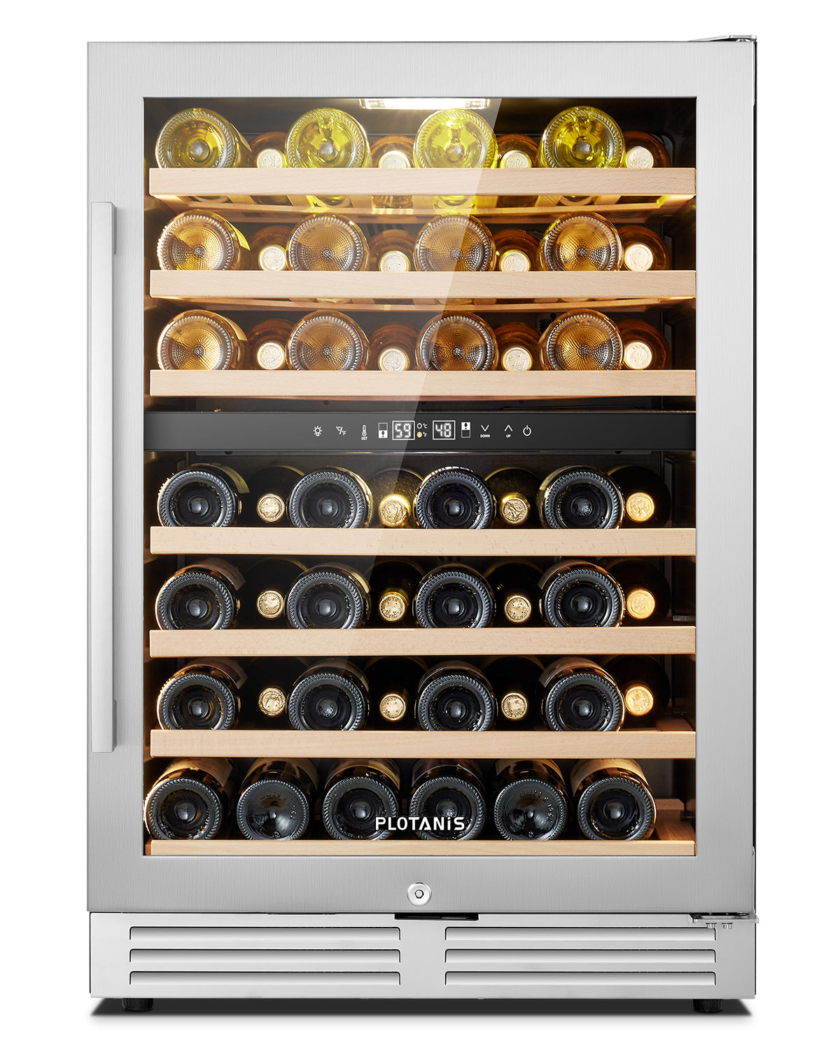 Plotanis 24 Inch Dual Zone Wine Cooler with Door Activated Lighting