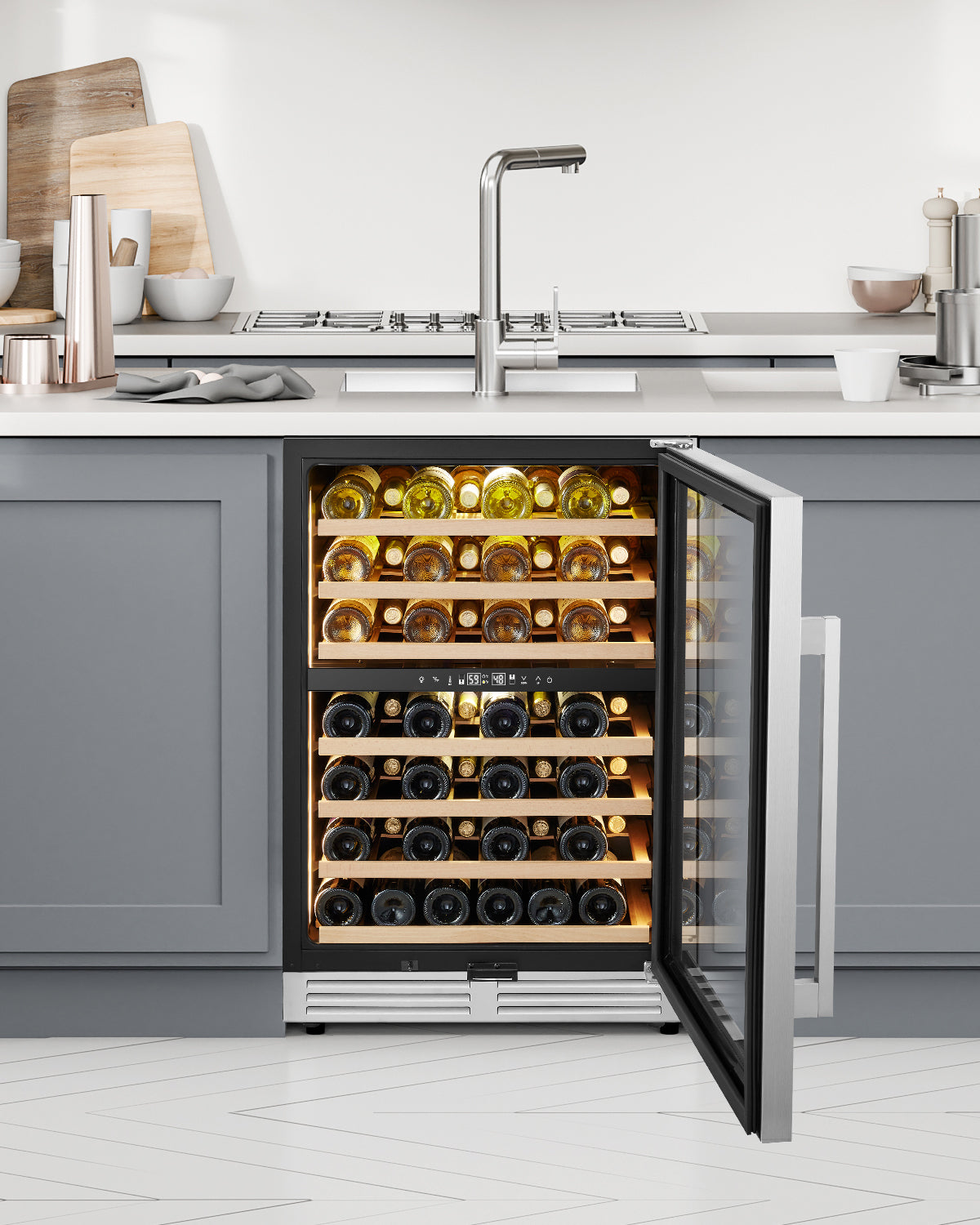 Plotanis 24 Inch Dual Zone Wine Fridge Built in kitchen