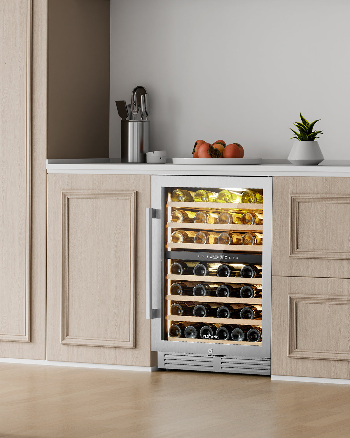 Plotanis 24 Inch Dual Zone Wine Fridge Built in livingroom