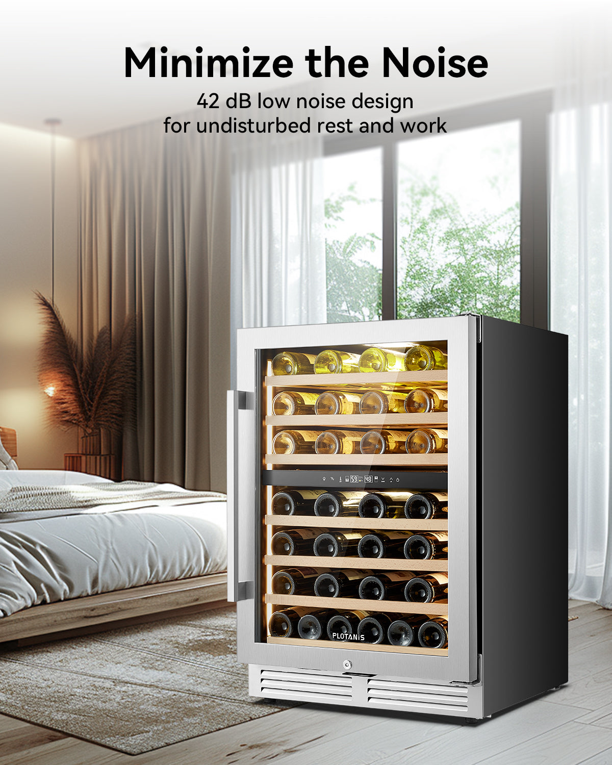 Plotanis 24 Inch Dual Zone Wine Fridge Minimize the Noise 