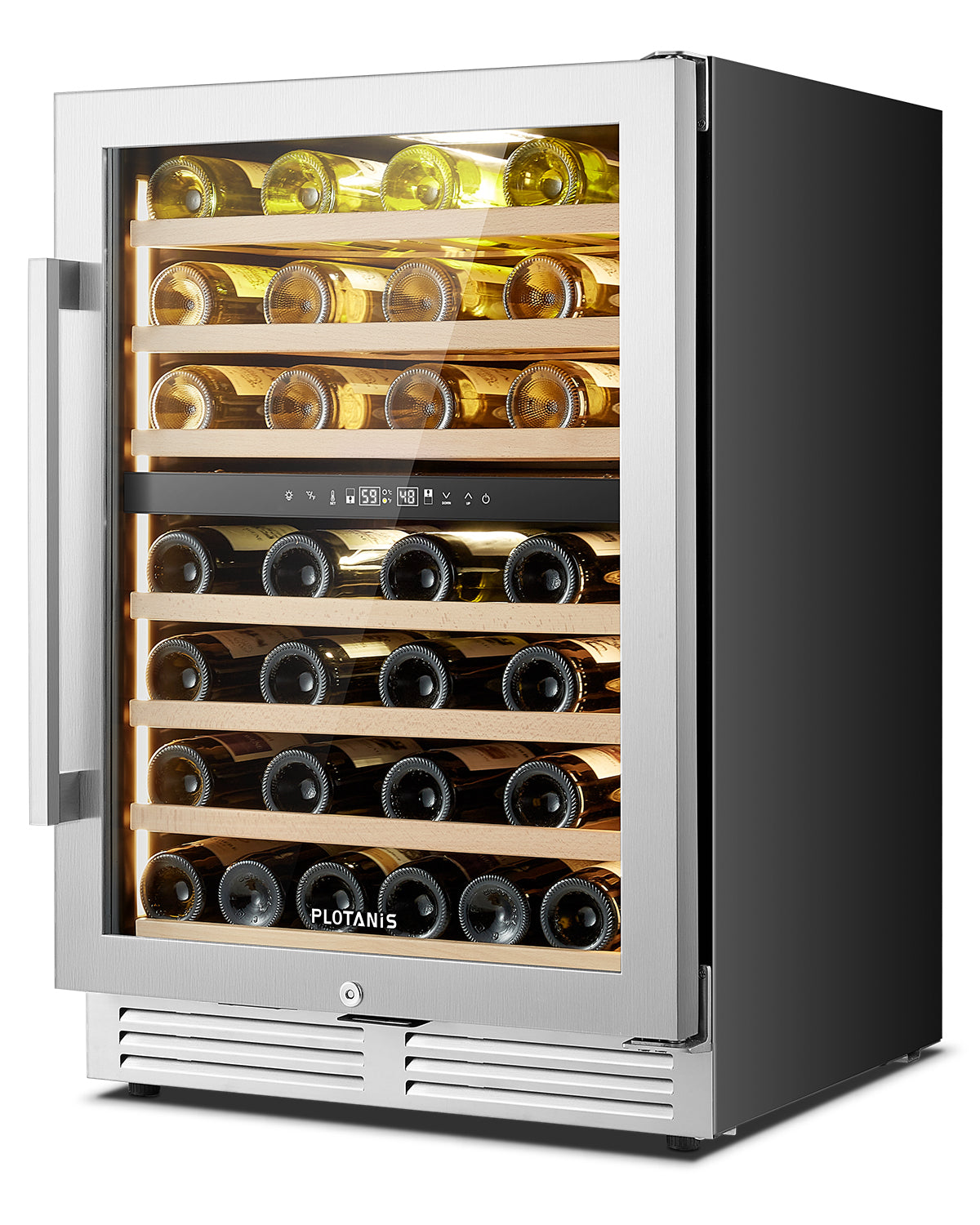 Plotanis 24 Inch Dual Zone Wine Fridge with Door Activated Lighting