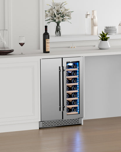 Plotanis-24-inch-dual-zone-wine-and-beverage-fridge-under-counter-in-kitchen