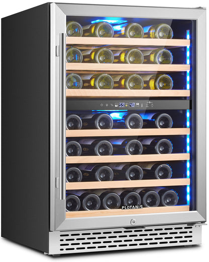 Plotanis 24 Inch Wine Cooler Refrigerator 54 Bottles Capacity Dual Zone Single Door