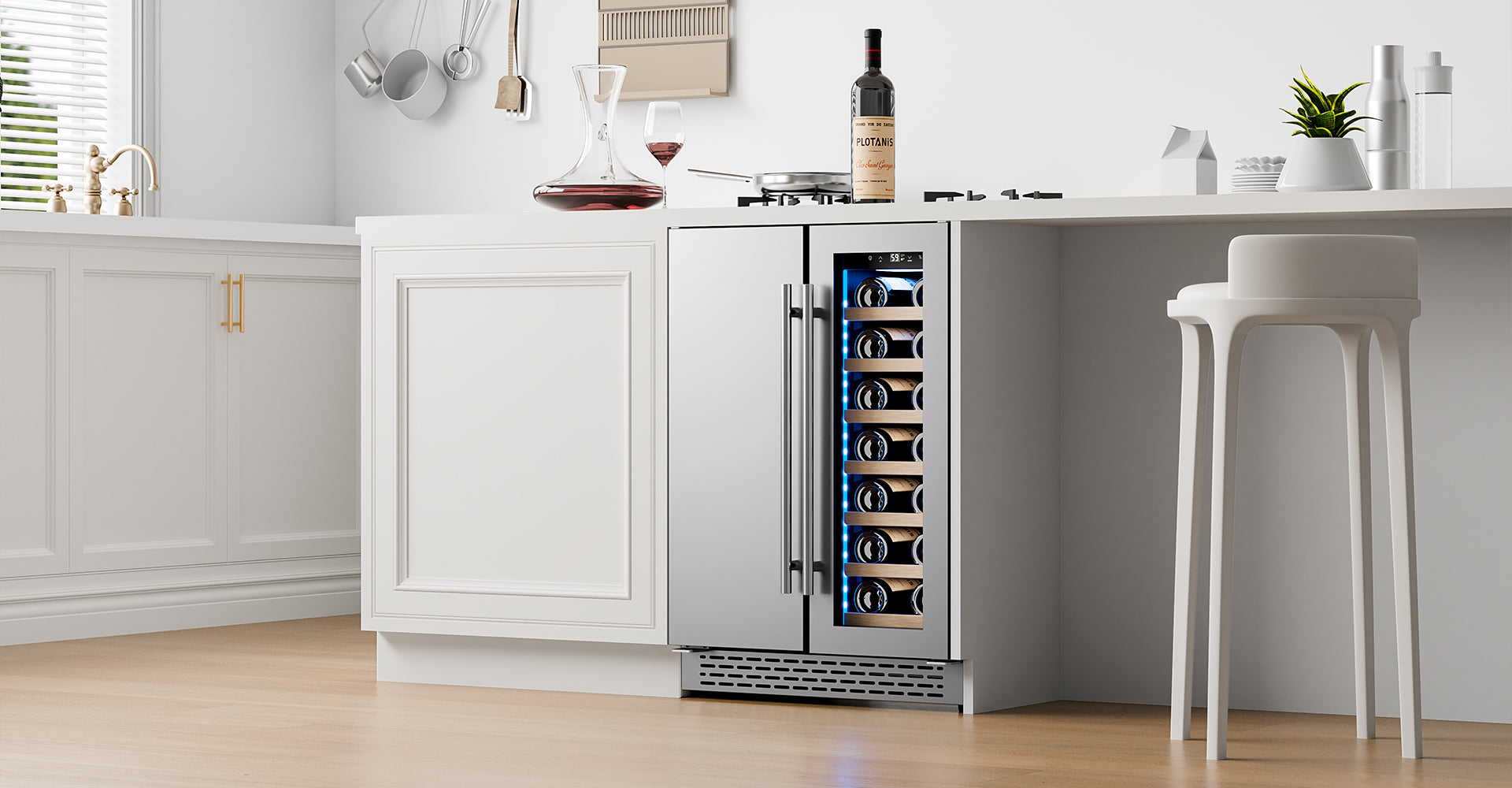 Plotanis 24 inch dual zone wine and beverage fridge built in kitchen-2