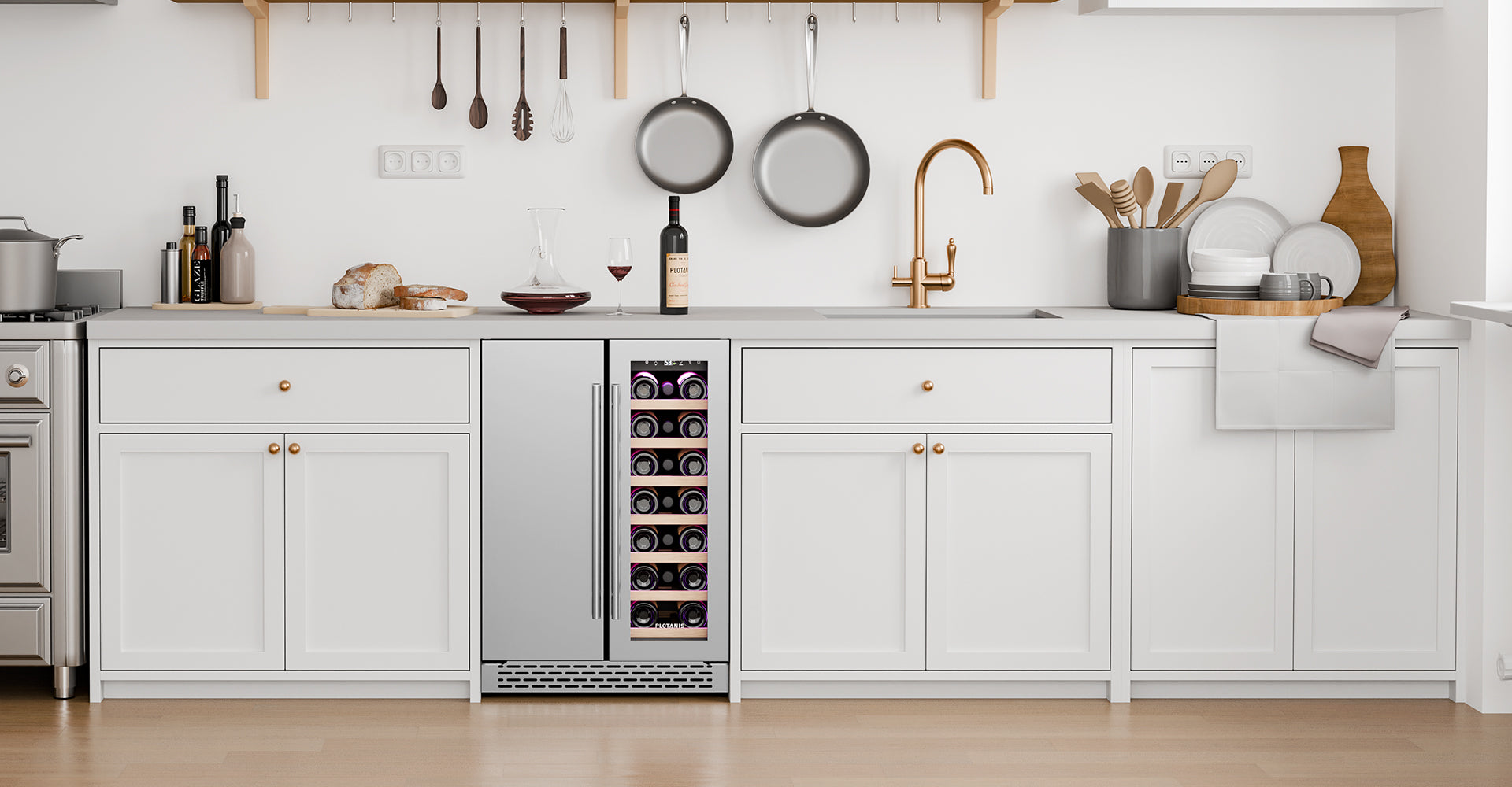 Plotanis 24 inch dual zone wine and beverage fridge built in kitchen-3