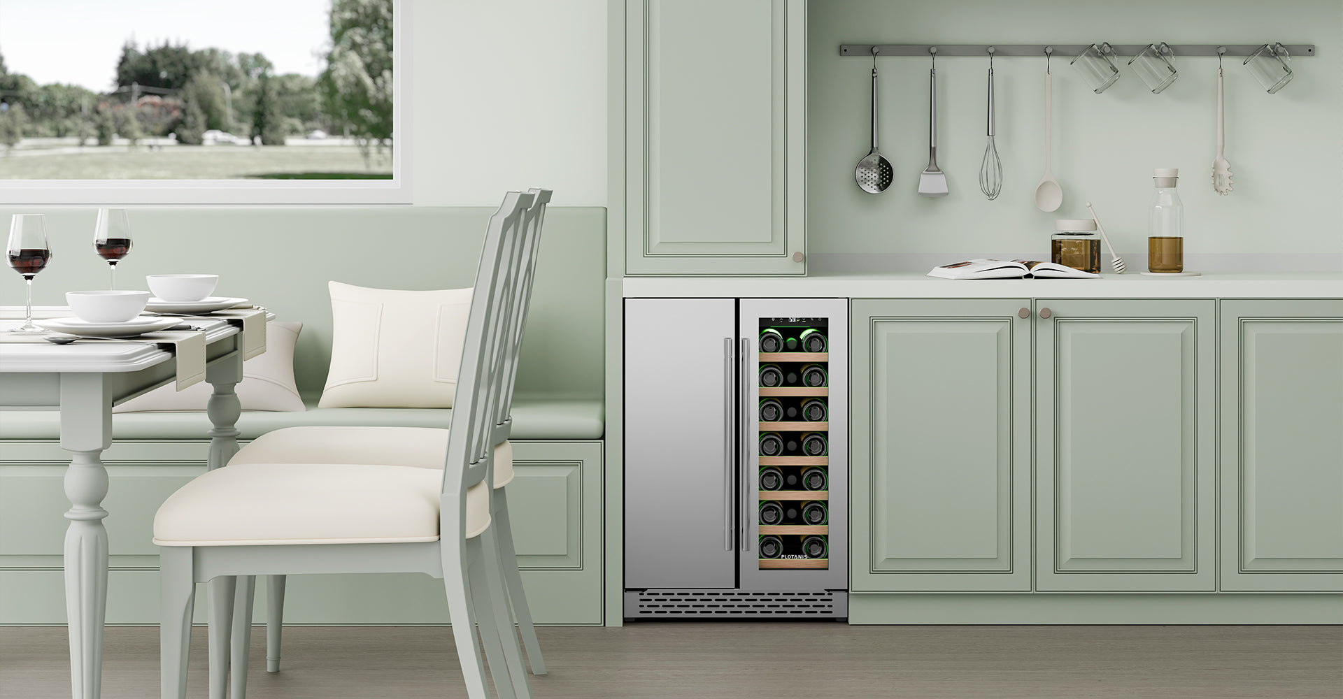 Plotanis 24 inch dual zone wine and beverage fridge built in kitchen