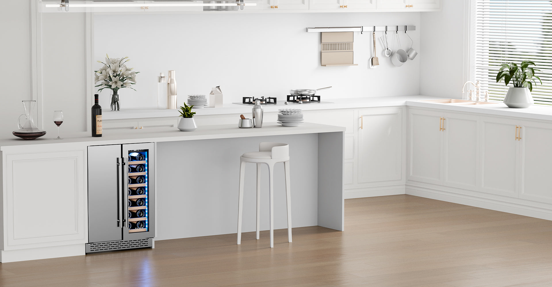 Plotanis 24 inch dual zone wine and beverage fridge built in livingroom
