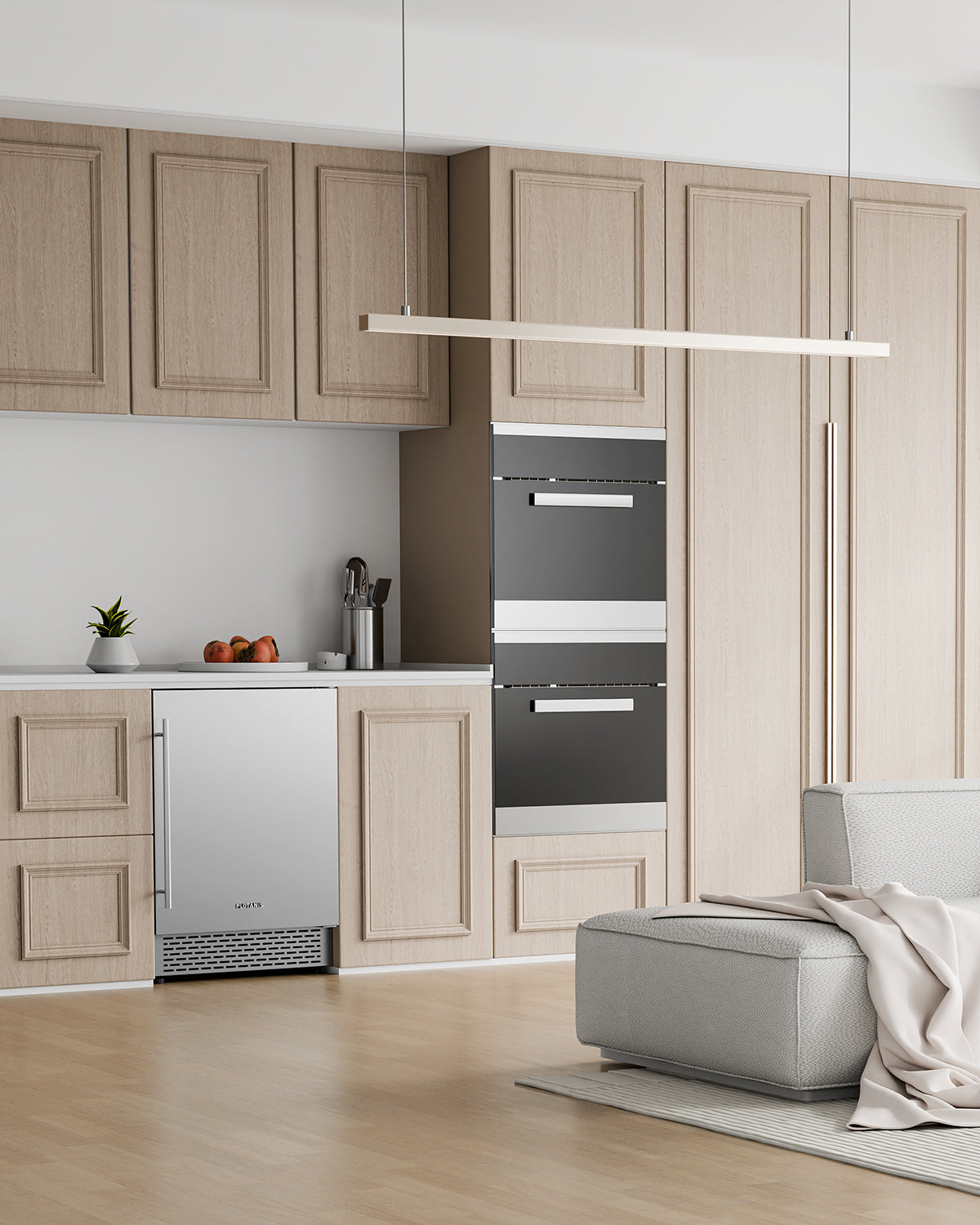 Plotanis 24 inch foam door beverage fridge built-in living room